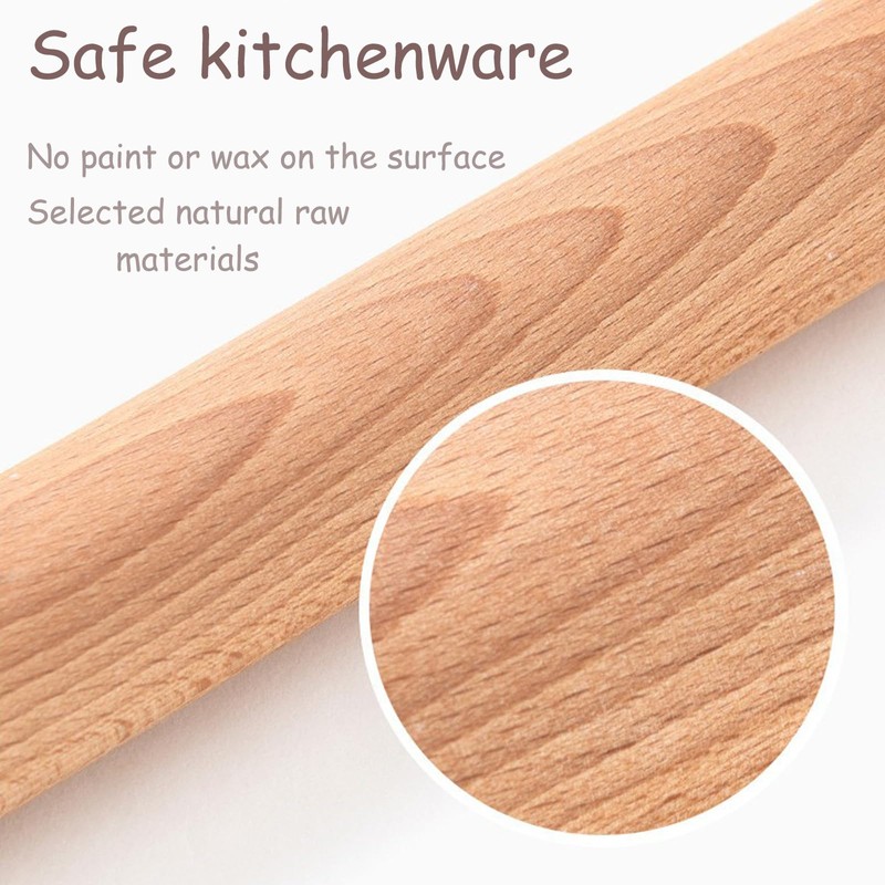 Wooden Rolling Pin, Beech Wood Rolling Pin, for Pizza, Pasta,