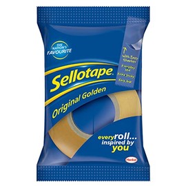 Sellotape Original Golden, Multi-Purpose Clear Tape for Household Objects, Clear Packing Tape for Sticking Envelopes or Cards, Easy to Use Packaging Tape, 24mm x 33m, Pack of 6
