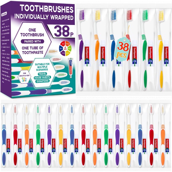 Disposable Toothbrush with Toothpaste 38 PCS, Travel Toothbrush and Toothpaste