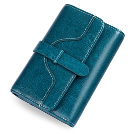 SENDEFN Small Wallets for Women Genuine Leather Trifold RFID Blocking Clutch Multi Card Holder with Zipper Coin Pocket（Blue）