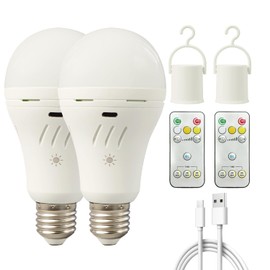 MXhme Rechargeable Light Bulbs with Remote Control,700lm,2600mAh Battery Emergency Light Bulb for Power Outage and Camping Outdoor, 3 Level Dimmable, 3000K/4000K/6000K, 50 Watt Equivalent,2Pack