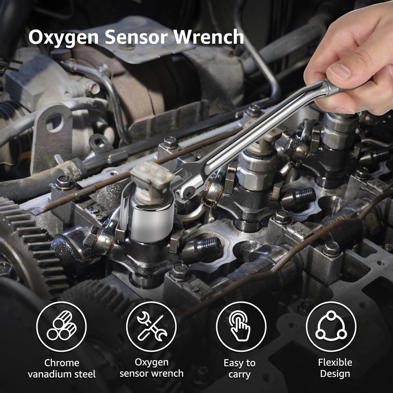 22mm O2 Oxygen Sensor Wrench with Handle and Flexible Head