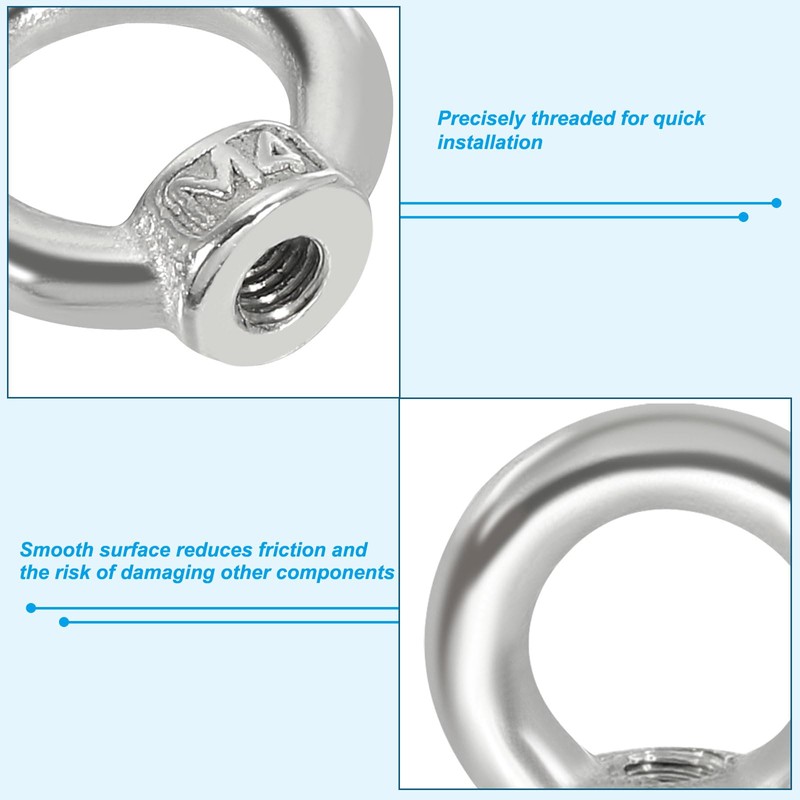PATIKIL 6pcs M4 Lifting Eye Nuts 304 Stainless Steel Female