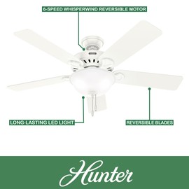 Hunter Fan 52 inch White Indoor Ceiling Fan with Lights and Pull Chain for Bedroom, Living Room/Family Room, Dining Room, Kitchen, Office (Renewed)