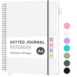 RETTACY Dotted Notebook, A4, Bullet Dot Journal, Lightweight, Pad, for Students, 110 Sheets, 55 Pages, for Writing, 100 gsm, PVC, Spiral Binding, for Women, Men, Work, Office, 21.5 x 27.9 cm,