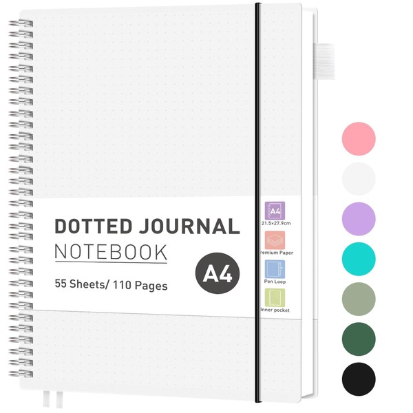 RETTACY Dotted Notebook, A4, Bullet Dot Journal, Lightweight, Pad, for