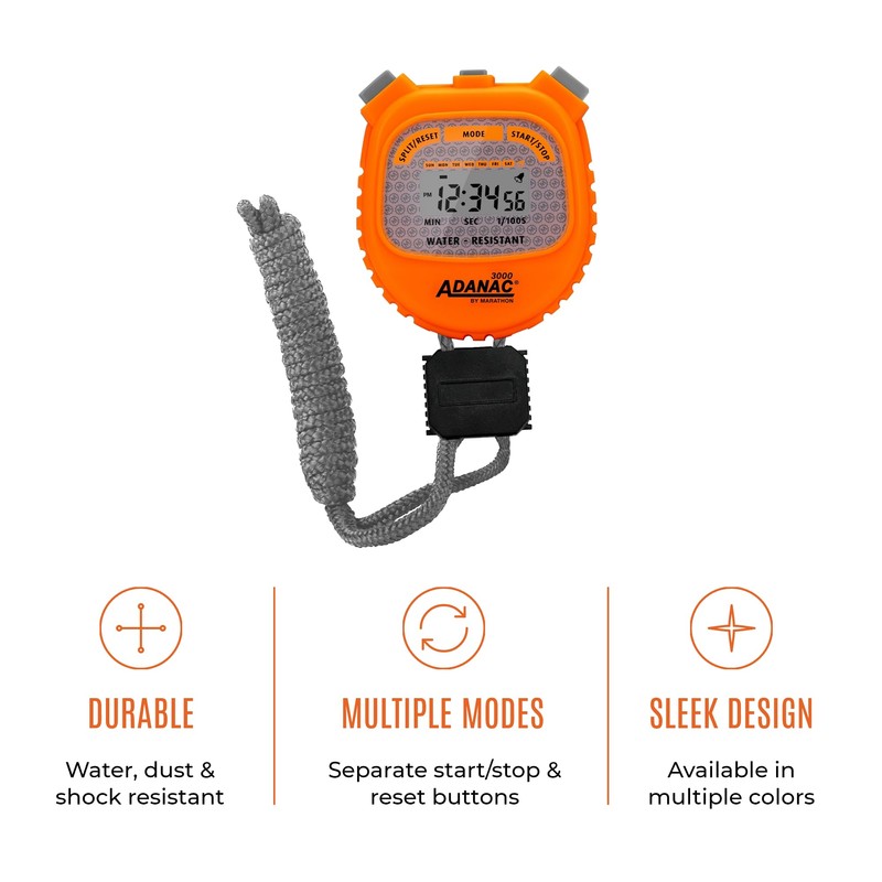 Marathon Adanac 3000 Digital Stopwatch Timer, Neon Orange - High