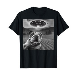 Funny French Bulldog Selfie with UFOs Weird Puppy Dog T-Shirt
