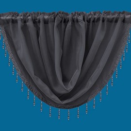 Plain Beaded Voile Swags Net Curtains Voile Swag Valance Pelmet (Grey)