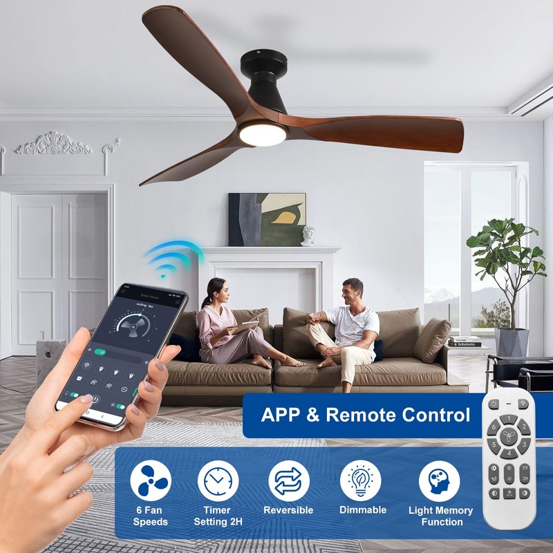 Depuley 52-Inch Ceiling Fans with Lights: Walnut 3 Blade Flush