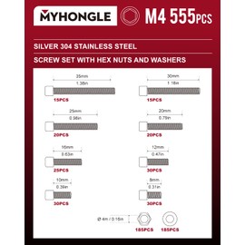 555 Pcs M4 Nuts and Bolts Set, Hex Socket Head Cap Screws Bolts and Nuts Set, Assorted Bolt and Nut Set with Washers, Stainless Steel Machine Screws Assortment Kit for Repair Fastener (M4-555)