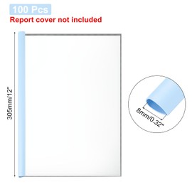 PATIKIL 100Pcs Binding Bars, 8mm Binding Bars Slide Grip 50 Sheets Capacity A4 Size Report Binder Teardrop Shape Presentation Binder for Report Cover Resume, Blue