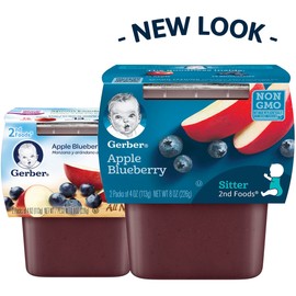 Gerber Baby Food 2nd Foods Blends, Apple Blueberry Puree, Natural & Non-GMO, 4 Ounce Tubs, 2-Pack (Pack of 8)