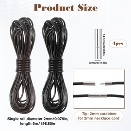 2 Rolls 5 m Leather Cord, Leather Cord for Chains, Leather Cord 2 mm Round, Craft Leather Bands for Necklaces, Tear-Resistant Leather Cords, Leather Straps, Vintage Ribbon Thread for Bracelets