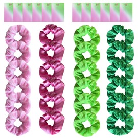 24 Pcs Witch Party Favors Scrunchies Pink and Green Hair Ties with Princess Cards Wizard Witch Theme Party Gifts Satin Velvet Scrunchy Hairbands Accessories for Women