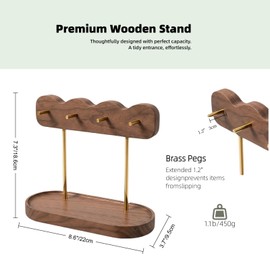 decuwat Luxury Walnut Wood Key Stand Wave-Designed Entryway Organizer with 4 Gold Hooks, Multi-Functional Valet Tray for Keys, Jewelry & Accessories, Minimalist Decor for Entry Table