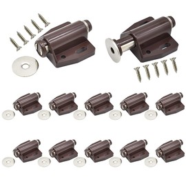 12Pack Magnetic Touch Push to Open Door Latch for Heavy Duty Door Push Release Latch Kitchen Drawer Push Catch Pop Out Latch Kitchen Closet Door Closing (Brown)