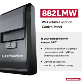 LiftMaster 882LMW - Only Works with Select LiftMaster Security+ 2.0 Garage Door Openers - Wired Connection for Power Source - WiFi Supported Garage Door Control Panel - Home Security System