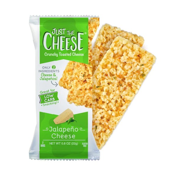 Just the Cheese Bars, bocadillo bajo en carbohidratos, bocadillo keto horneado, alto en proteínas, sin gluten, patatas fritas de queso bajo en carbohidratos, jalapeno, 0.8 onzas (paquete de 12)
