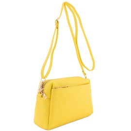 FashionPuzzle Small Shoulder Bag with 3 Zippers, yellow, Unit size