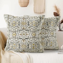 XPHZZL Pack of 2 Bohemian Style Linen Decorative Cushion Covers 45x45 cm Square Throw Pillow Covers 18x18 Inch Boho Style Pillowcases for Outdoor Home Decor Sofa Bedroom Car - Yellow Gray