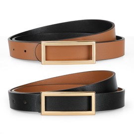 VONMELLI Skinny Reversible Belts for Women, Ladies Thin Belt for Dresses Jeans Pants with Gold Buckle Black/Brown Fits Waist Size 31"-36”