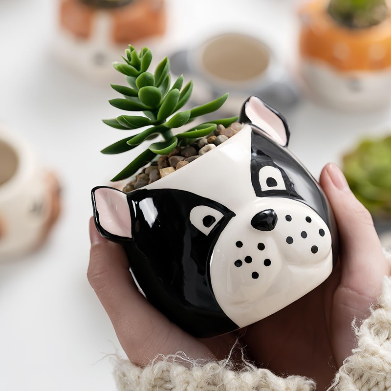 ETAKISH Dog Planter Pots - 6 Pack Ceramic Succulent Pots