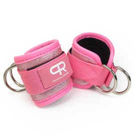 PR Personal Record Premium Ankle Straps for Cable Machine - Comfortable Double Ring Closure for Cable Machines - Padded, One Size Fits All for Gym & Weightlifting – Sold in Pairs (Glitter Pink)