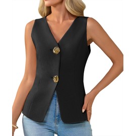 Cicy Bell Womens Summer V Neck Blazer Vest Sleeveless Button Up Dressy Suit Vest Tops Casual Business Fitted Waistcoat