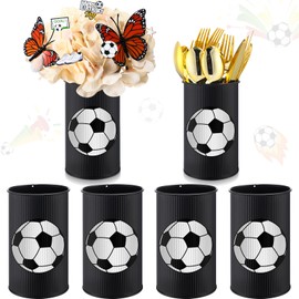 Domensi 6 Pcs Soccer Table Centerpiece Baseball Vase Decor Galvanized Metal Tin Vases for Artificial Flowers Soccer Utensil Holder for Kitchen Home Baseball Party Decorations Gifts