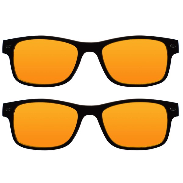 Blue Light Glasses 2pk Orange. 98.5% Blue Blocking (420-460nm). Premium Rubberized w. Spring Hinges, Ultra Clear, Comfortable & Lightweight. Great for laptop, desktop, phone, gaming, fitness & health.