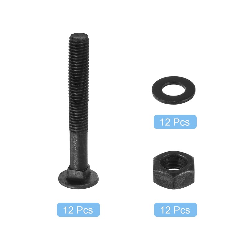 uxcell M10 x 70mm Carriage Bolt Kit, 12 Set Round