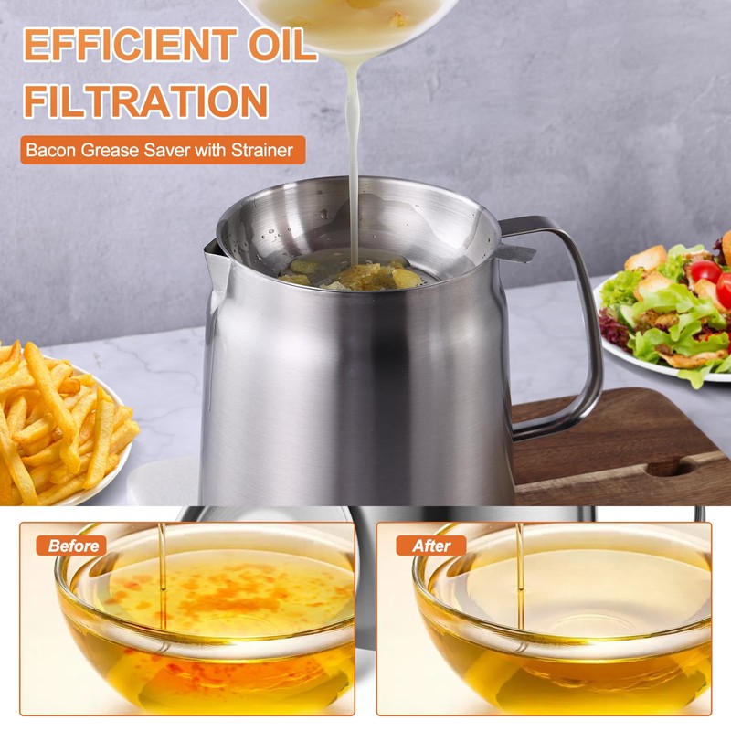 68oz Stainless Steel Oil Filter Pot, Multifunctional 2 in 1