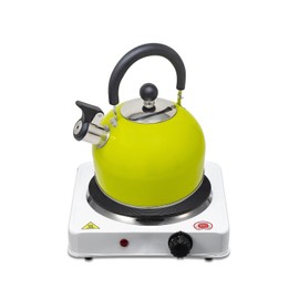 New Stainless Steel Whistling Kettle Light Weight Camping Kettle for Indoor & Outdoor Use Soft Grip Handle 2.5 LTR Capacity (Green)