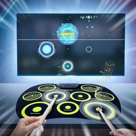 Electronic Drum Pad, Portable Drum Training Pad without Drumsticks, Desktop Practice Tool for Drums, Musical Instrument Accessories for Beginners, Entertainment Party Performance - Color: Black, Specification: one size fits all