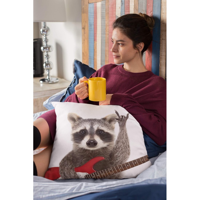 Cute Raccoon Playing Guitar Decorative Throw Pillow Covers 18x18 Inch