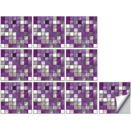 Uonlytech 10 Pcs Purple Wallpaper Self Adhesive Wallpaper Mosaic Tile Peel and Stick Tile Stickers Self-Adhesive Film Wallpaper Floor for Bathroom