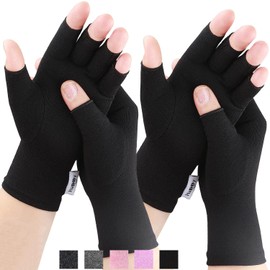 2 Pairs Arthritis Compression Gloves for Arthritis, Rheumatoid, Carpal Tunnel Pain, Driving, Typing Fingerless Gloves For Women Men, Support Hand, Wrist and Joint (Pure Black, Small)