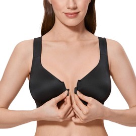 CALVENA Women's Full Coverage Underwire Comfort Support Racerback Front Closure Bra Black 38D