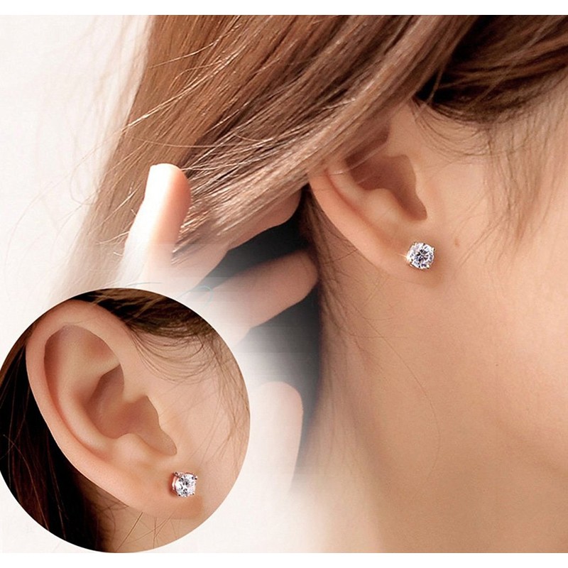 TTVOVO 925 Sterling Silver Stud Earrings, Round 4Prong Stud 6