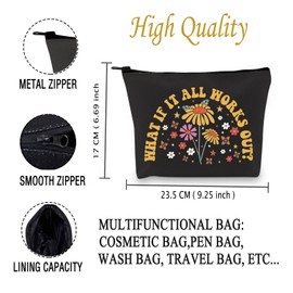 JXGZSO Motivation Quote What If It All Works Out Makeup Bag Mental Health Awareness Gift Mental Health Inspiration Gift (All Works Out Bag CA)
