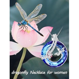 WINNICACA Dragonfly Necklace for Women 925 Sterling Silver Blue Crystal Pendant Cute Animal Jewelry Gift for Her Birthday Anniversary