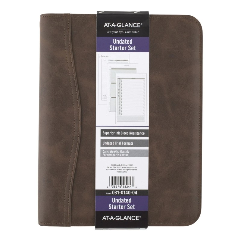 AT-A-GLANCE Desk Size Brown Planner Flexible Starter Set Undated Monthly