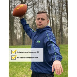 JELEX Touchdown American Football Made of Rubber, with Classic Stitching and Excellent Bounce and Flight Property, Optimal Handiness with Good Grip. Weight: 400 g
