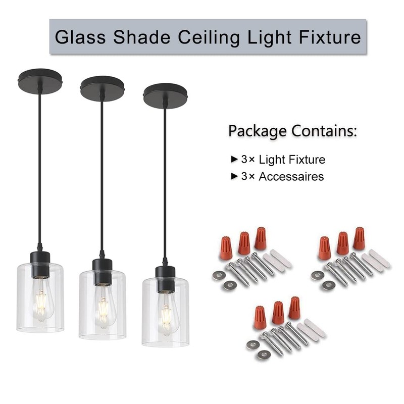 KLSS Modern Black Farmhouse Clear Glass Cylinder Pendant Light Fixture,Mini