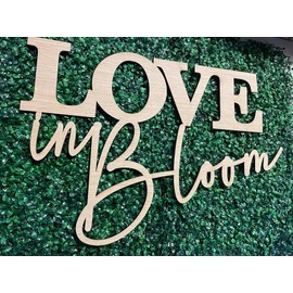 Love is in Bloom Bridal Shower Party Sign for Backdrop,Wooden Bridal Shower Engagement Valentine Party Supplies Decoration,Wedding Party Decoration