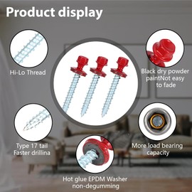 Metal Roofing Screws 10 x 1-1/2 inch, Red Hex Head Sheet Metal Roof Screw with EPDM Washer for Corrugated Roofing (250Pcs)