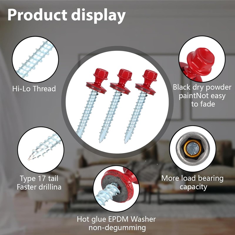 Metal Roofing Screws 10 x 1-1/2 inch, Red Hex Head