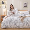 JANZAA 3pcs White Comforter Set, Soft Microfiber Bedding Plant Flowers