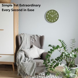 Mabpedo Wall Clock, 8 Inch Wall Clocks Battery Operated, Modern Non Ticking Silent Digital Analog Small Wall Clock for Bedroom Living Room Kitchen Office Gym Classroom Outdoor Clocks, Olive Green